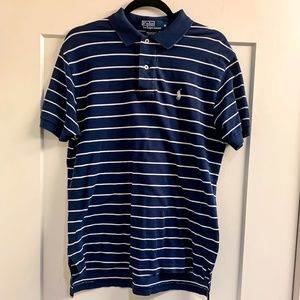 Polo by Ralph Lauren Mens Blue White Striped Short Sleeves Golf Polo Shirt M